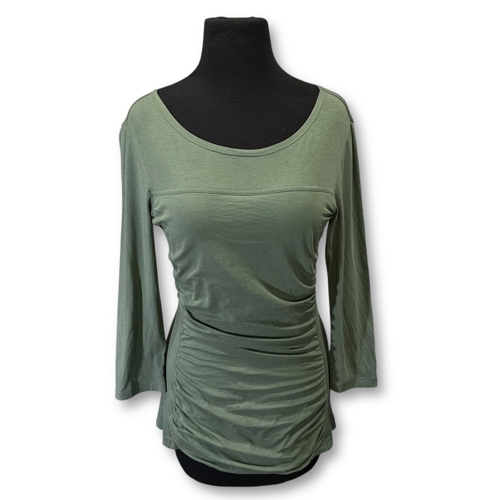 Theory Green Ruched Long Sleeve Basic‎ Casual Top Women's Small